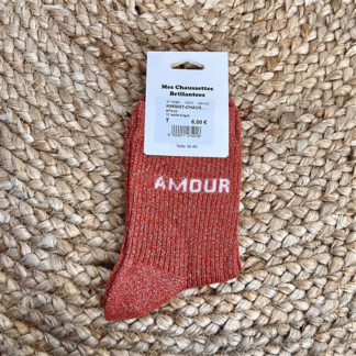 Chaussettes paillettes « Amour » (rouille)