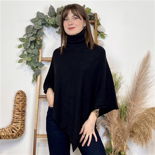 J996 - Poncho col roulé (TU) (noir) – Image 2