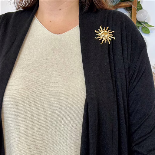 J966- Gilet Mi-Long Broche (GT) (noir) – Image 4