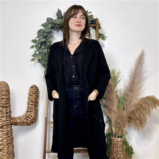 J945 - Manteau en maille (TU) (noir) – Image 3