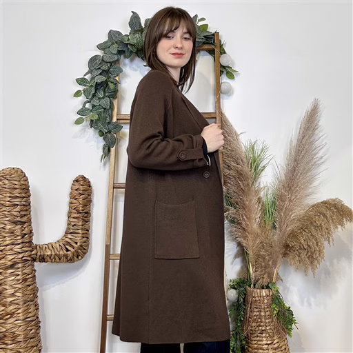 J945 - Manteau en maille (TU) (marron) – Image 3