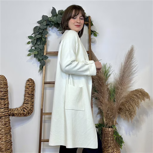 J945 - Manteau en maille (TU) (ecru) – Image 3