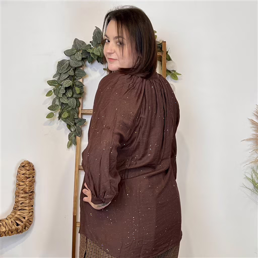 J958 - Blouse pailletée col V (T44-T52) (marron) – Image 4