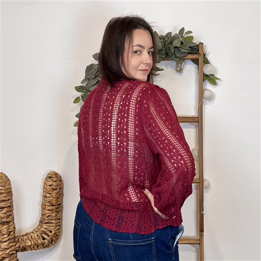 J880 - Blouse brodée (T40-T48) (bordeaux) – Image 4
