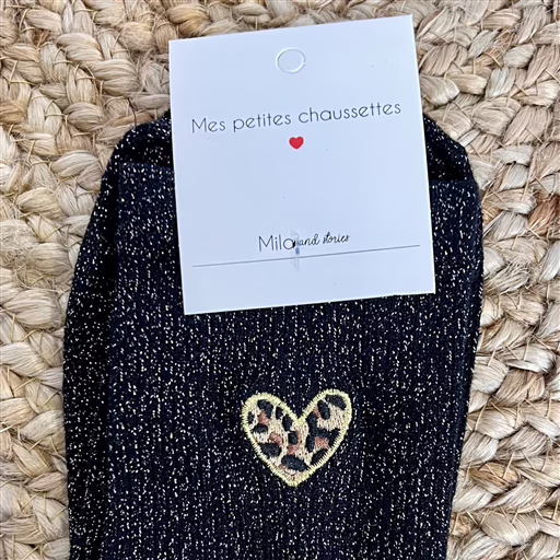 V298- Chaussettes Mila paillettes "Coeur" (noir) – Image 3
