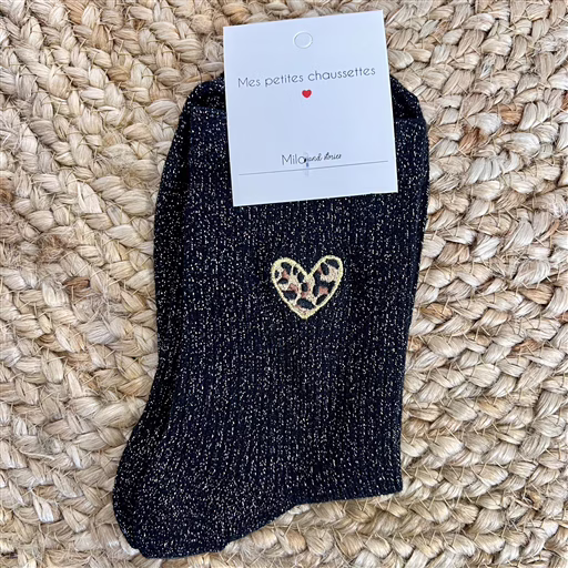 V298- Chaussettes Mila paillettes "Coeur" (noir) – Image 2