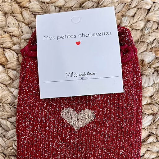 V295- Chaussettes paillettes "Coeur" , Mila (bordeaux) – Image 4