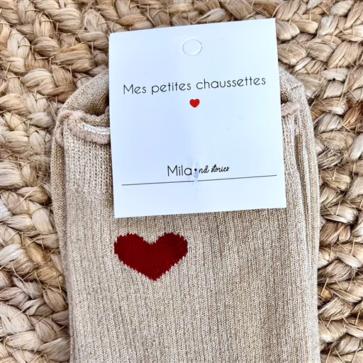 V295- Chaussettes paillettes "Coeur" , Mila (beige) – Image 4