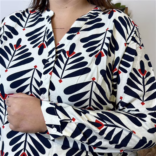 J860 - Blouse imprimé végétal (T44-T52) (marine) – Image 6