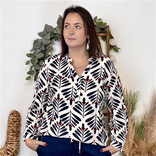 J860 - Blouse imprimé végétal (T44-T52) (marine) – Image 2