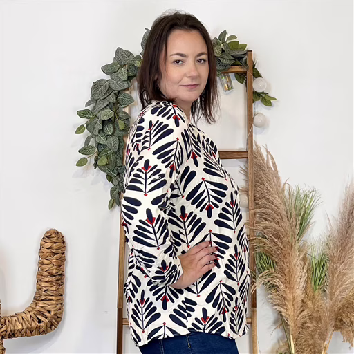 J860 - Blouse imprimé végétal (T44-T52) (marine) – Image 4