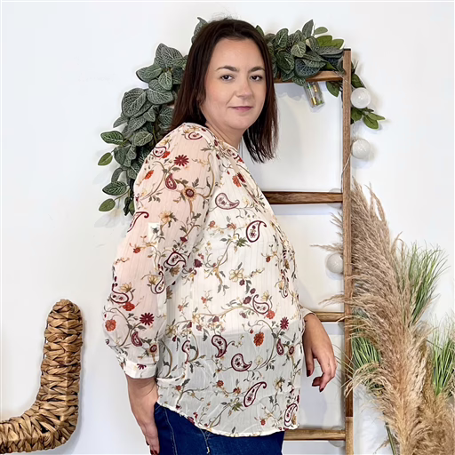 J855 - Blouse imprimé floral (T44-T52) (ecru) – Image 4