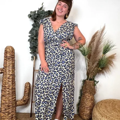 K904- Robe Marbrée "By One" Léopard (T40-T48) - bleu-indigo - 48