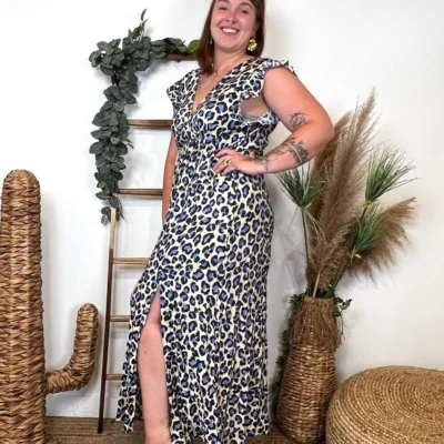 K904- Robe Marbrée "By One" Léopard (T40-T48) - bleu-indigo - 48