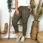 Pantalon femme taille élastiquée « Jolies Formes » - kaki - taille-unique-grande-taille