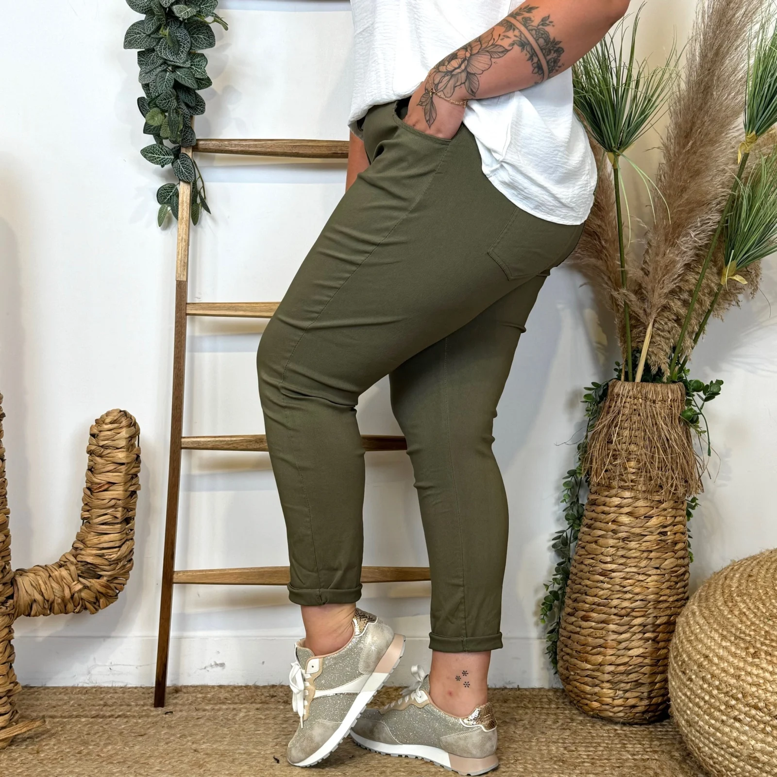 Z149- Pantalon stretch C'Mélodie 🇮🇹 - kaki - taille-unique-grande-taille