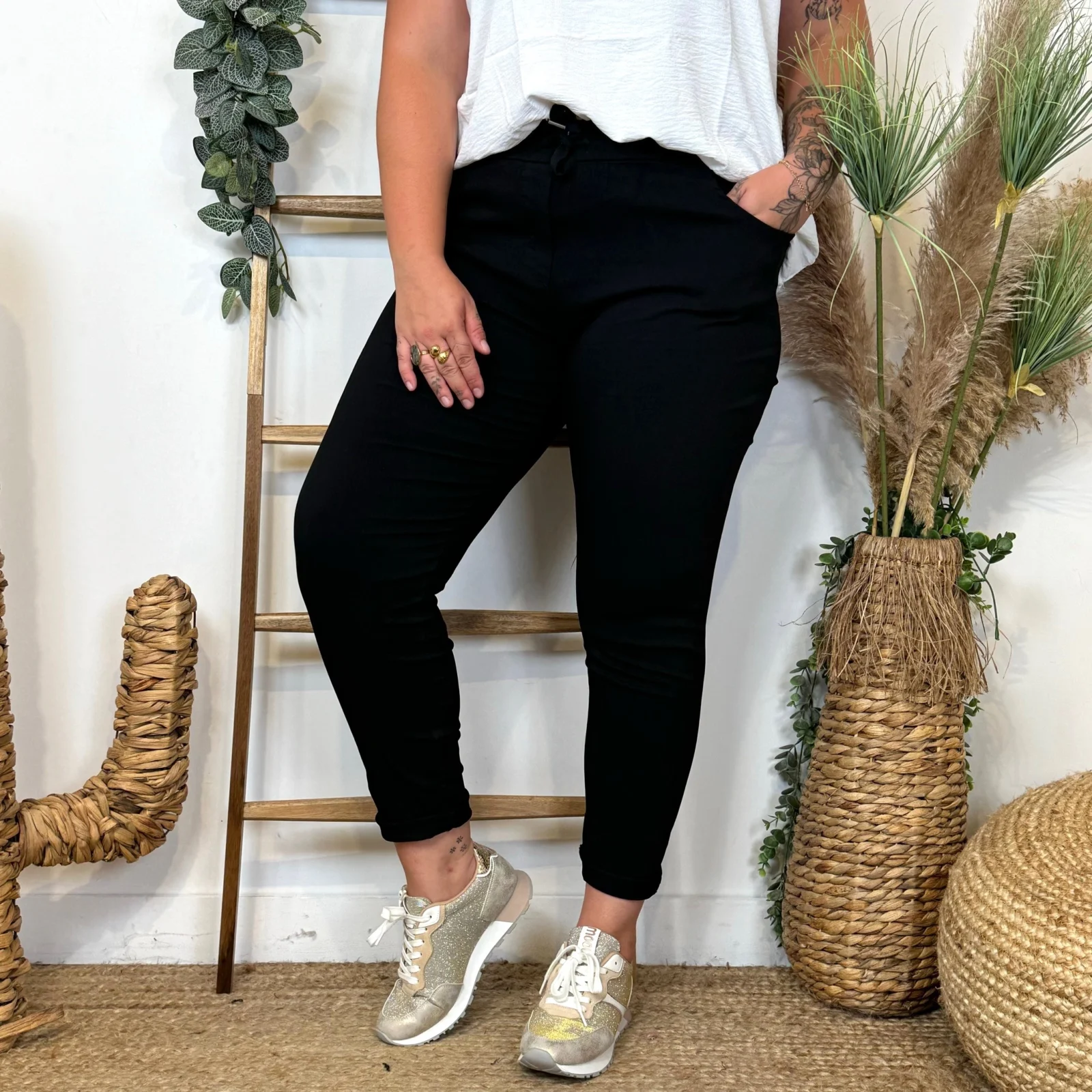 Z149- Pantalon stretch C'Mélodie 🇮🇹 - noir - taille-unique-grande-taille