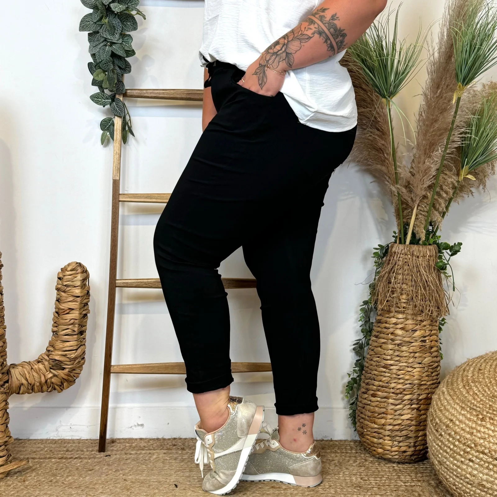 Z149- Pantalon stretch C'Mélodie 🇮🇹 - noir - taille-unique-grande-taille