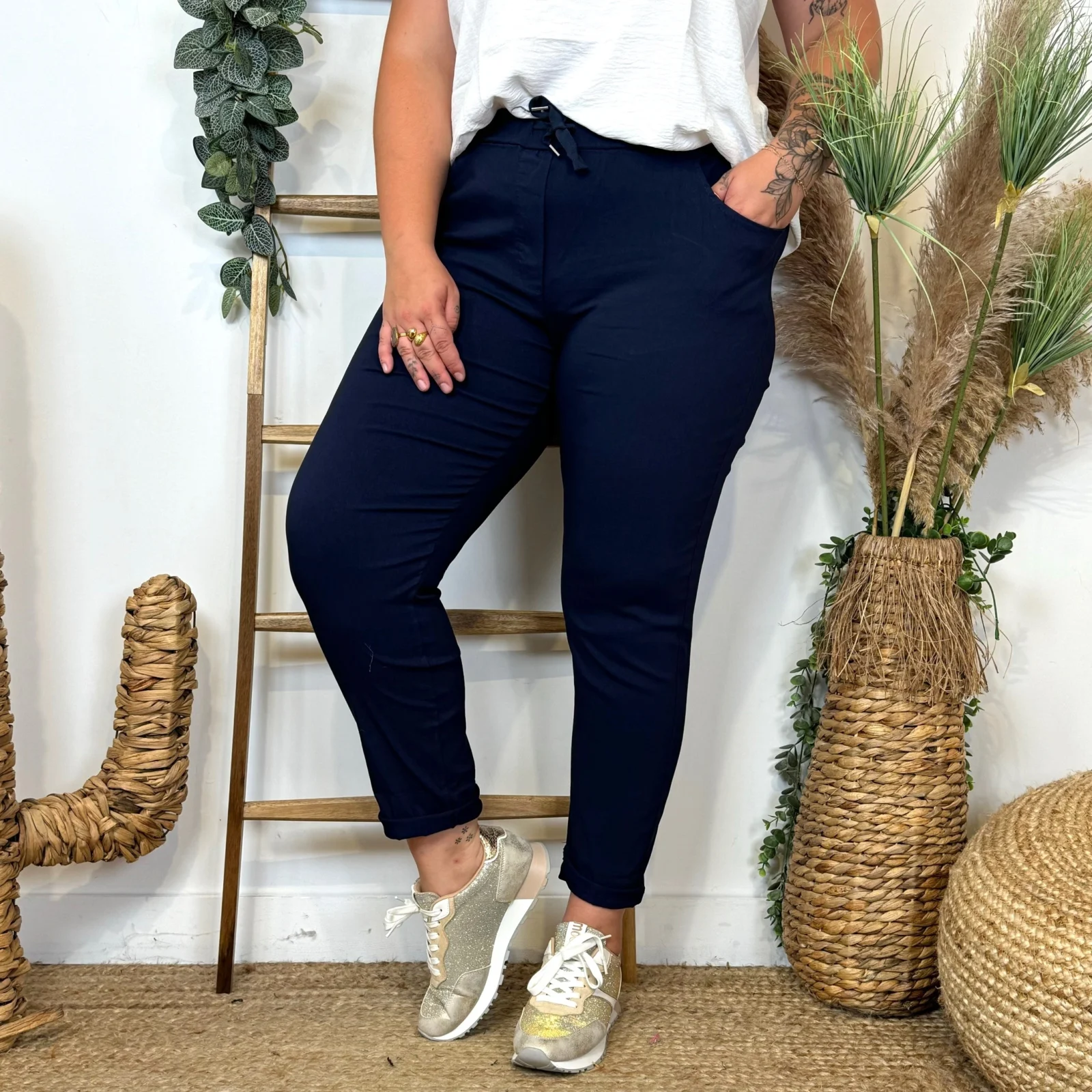 Z149- Pantalon stretch C'Mélodie 🇮🇹 - marine - taille-unique-grande-taille