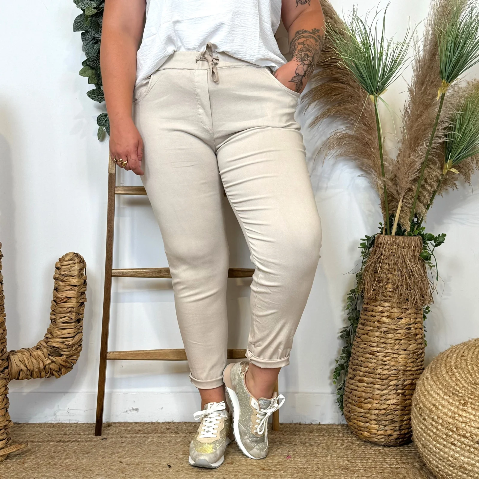 Pantalon stretch "Made in Italie" - beige - taille-unique-grande-taille