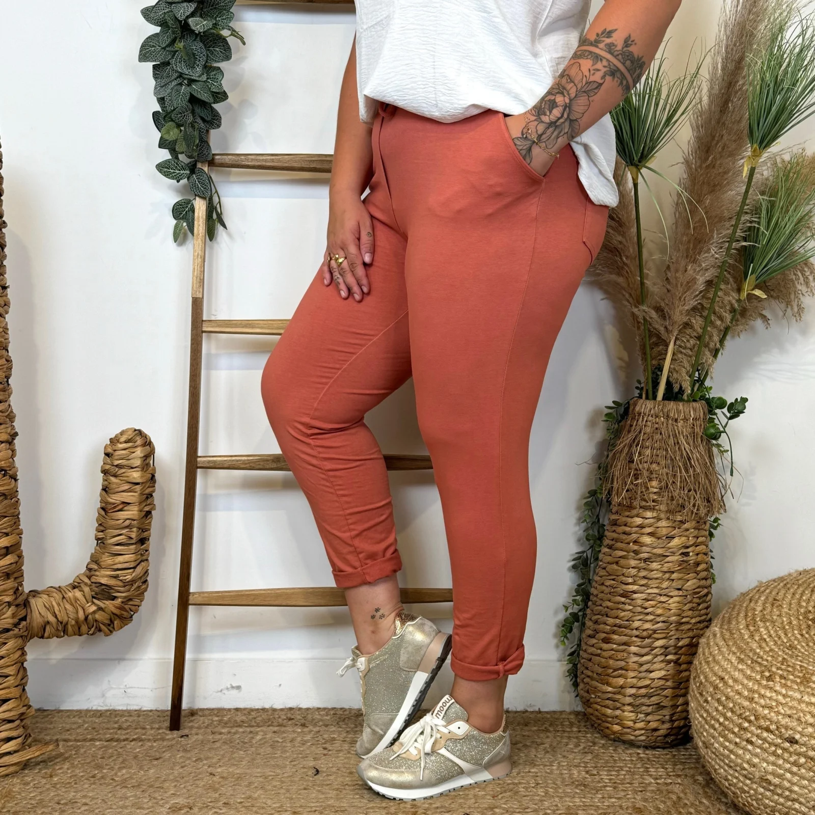 Pantalon femme taille élastiquée C’MÉLODIE T44-T50 - rouille - taille-unique-grande-taille