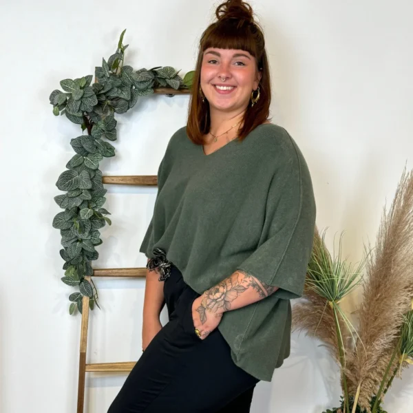 Z125 - Pull loose Crop-Top (GT) - kaki - taille-unique-grande-taille