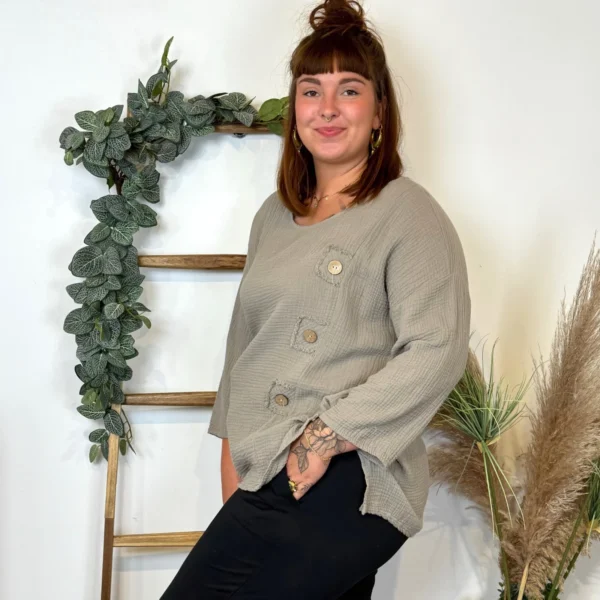 Z308- Tunique en coton (Gt) - taupe - taille-unique