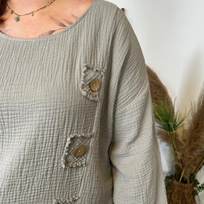 Z308- Tunique en coton (Gt) - taupe - taille-unique