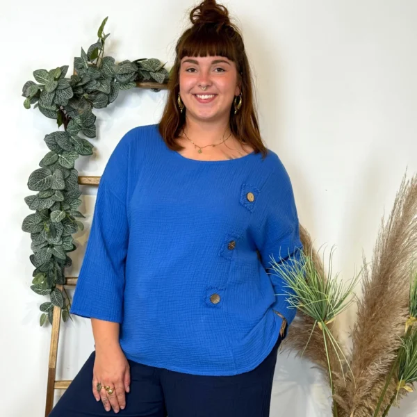 Z308- Tunique en coton (Gt) - bleu-royal - taille-unique