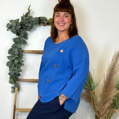 Z308- Tunique en coton (Gt) - bleu-royal - taille-unique