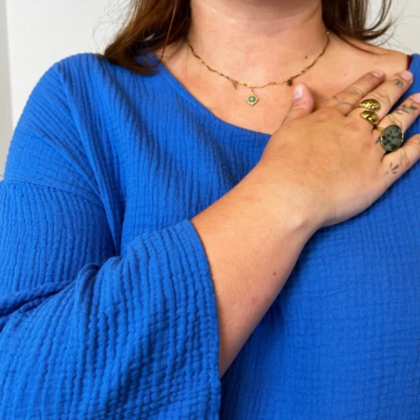 Z308- Tunique en coton (Gt) - bleu-royal - taille-unique