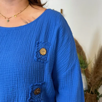 Z308- Tunique en coton (Gt) - bleu-royal - taille-unique