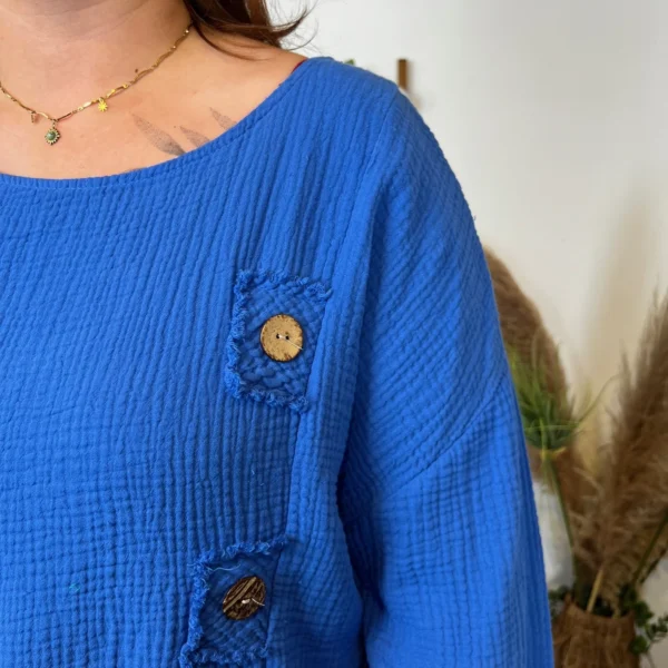 Z308- Tunique en coton (Gt) - bleu-royal - taille-unique