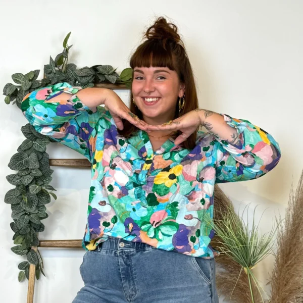 Z759- Blouse Christy "Peinture" (T44-T52) - bleu-turquoise - 52