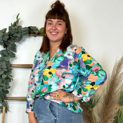 Z759- Blouse Christy "Peinture" (T44-T52) - bleu-turquoise - 52