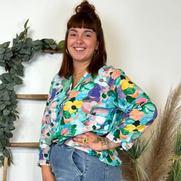 Z759- Blouse Christy "Peinture" (T44-T52) - bleu-turquoise - 52