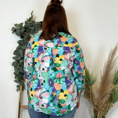 Z759- Blouse Christy "Peinture" (T44-T52) - bleu-turquoise - 52