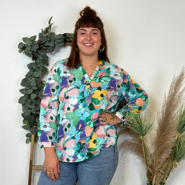 Z759- Blouse Christy "Peinture" (T44-T52) - bleu-turquoise - 52