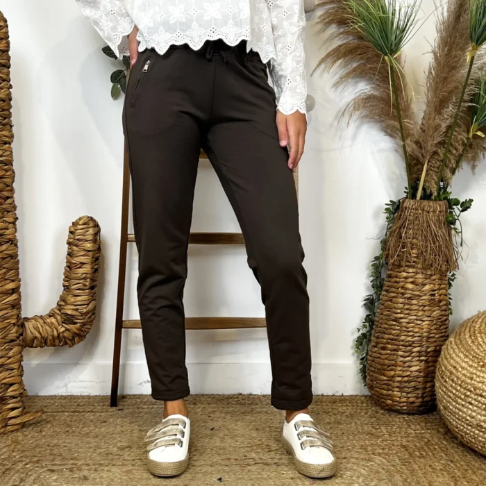 Jogging femme coupe droite poches zippées « Tendance » - marron - 44