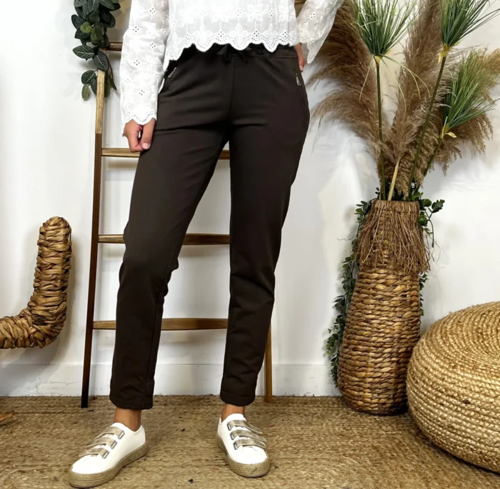 Jogging femme coupe droite poches zippées « Tendance » - marron - 44