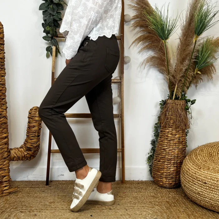 Jogging femme coupe droite poches zippées « Tendance » - marron - 44