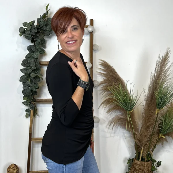 K878- Blouse Plissée unie (T36-T44) 🇫🇷 - noir - 42