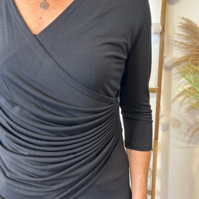 K878- Blouse Plissée unie (T36-T44) 🇫🇷 - noir - 42