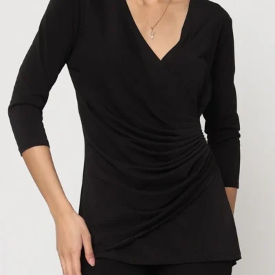 K878- Blouse Plissée unie (T36-T44) 🇫🇷 - noir - 42