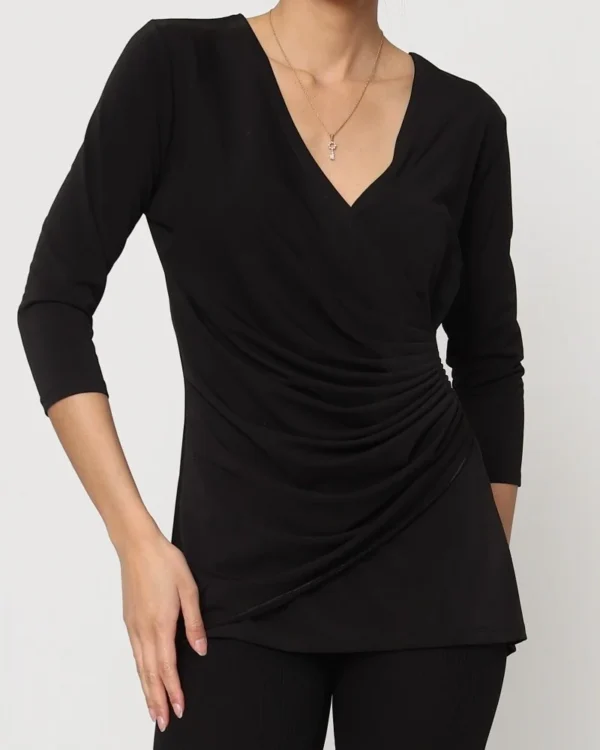 K878- Blouse Plissée unie (T36-T44) 🇫🇷 - noir - 42