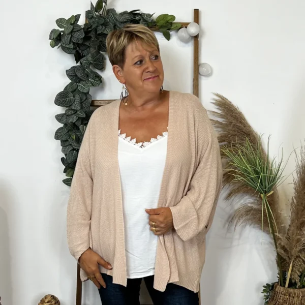 Z164- Gilet Maille Nid d abeille (Gt) - beige - taille-unique-grande-taille