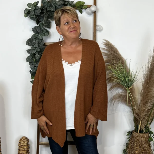 Z164- Gilet Maille Nid d abeille (Gt) - camel - taille-unique-grande-taille