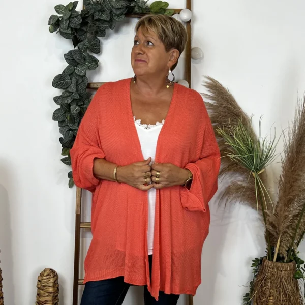 Z164- Gilet Maille Nid d abeille (Gt) - corail - taille-unique-grande-taille