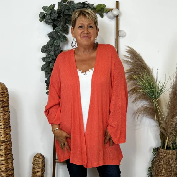 Z164- Gilet Maille Nid d abeille (Gt) - corail - taille-unique-grande-taille