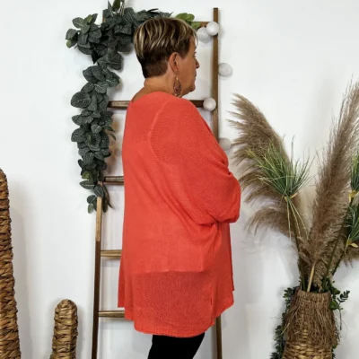 Z164- Gilet Maille Nid d abeille (Gt) - corail - taille-unique-grande-taille